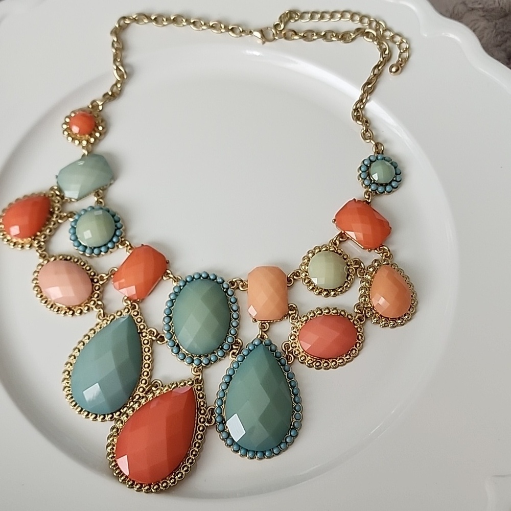 Collar NECKLACE GOLD Melon And Turquoise Colors